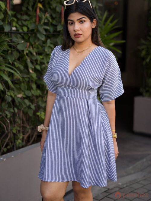 Overlap front striped dress