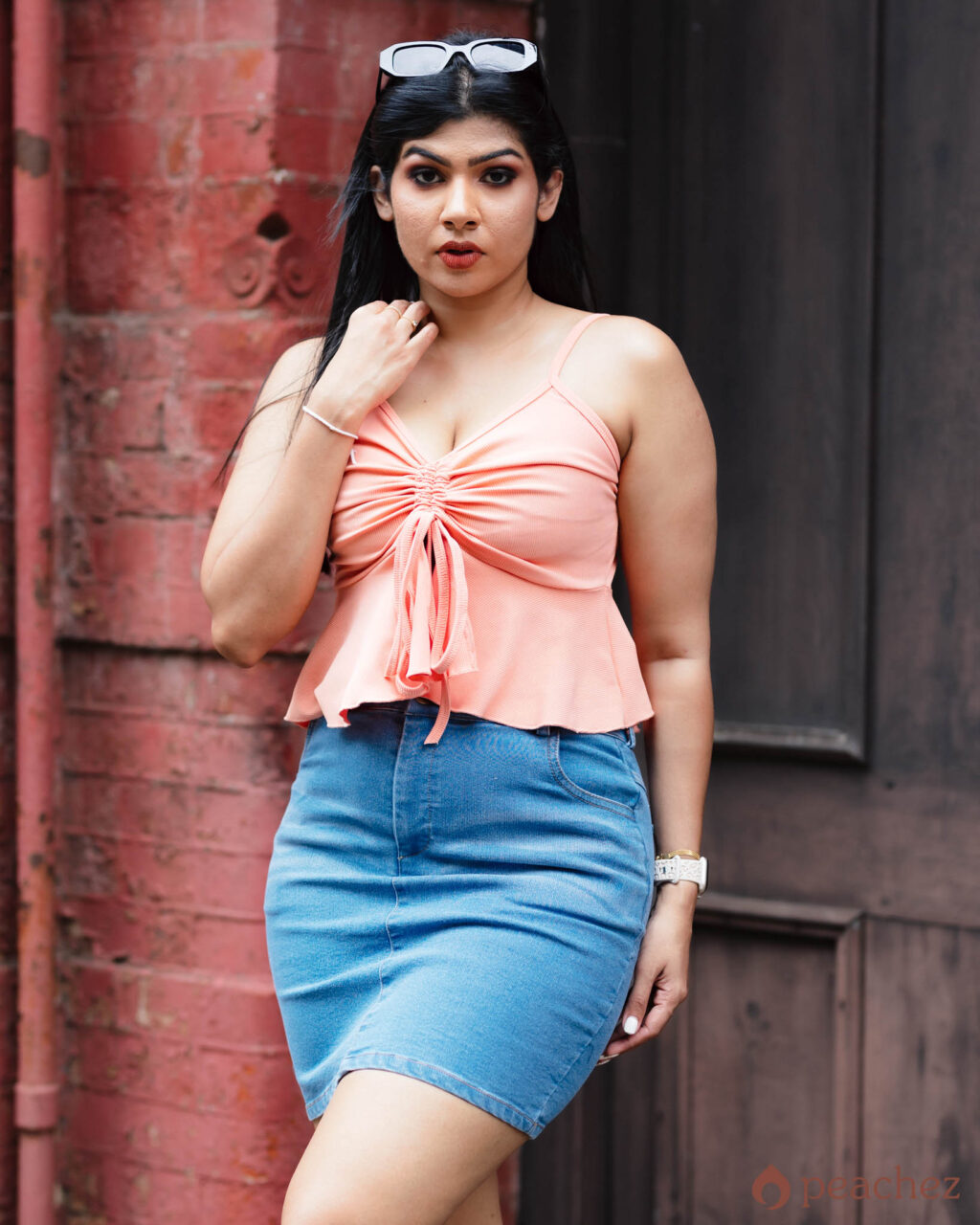 Ruched drawstring front peplum cami top