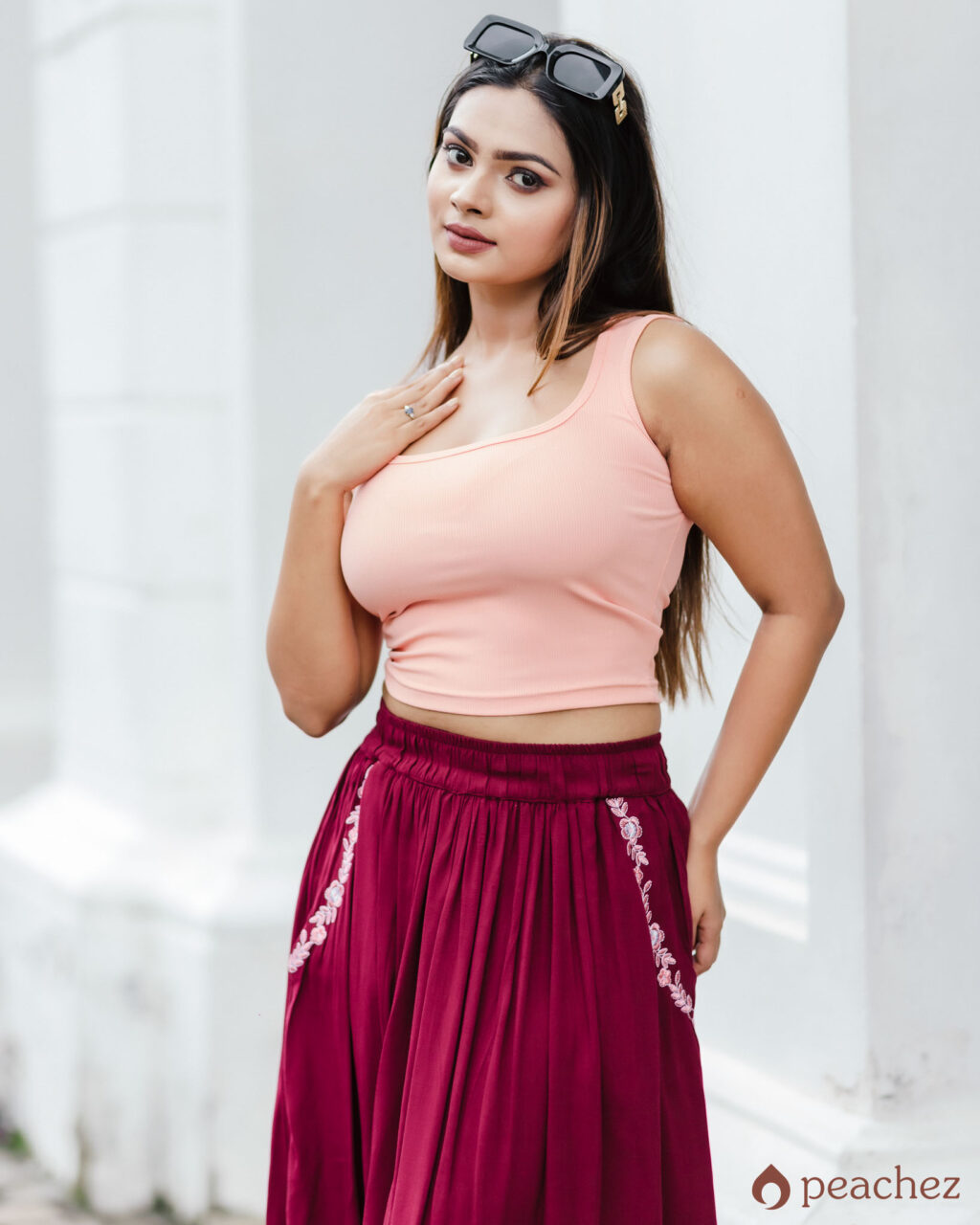 A-line skirt with emb pkts