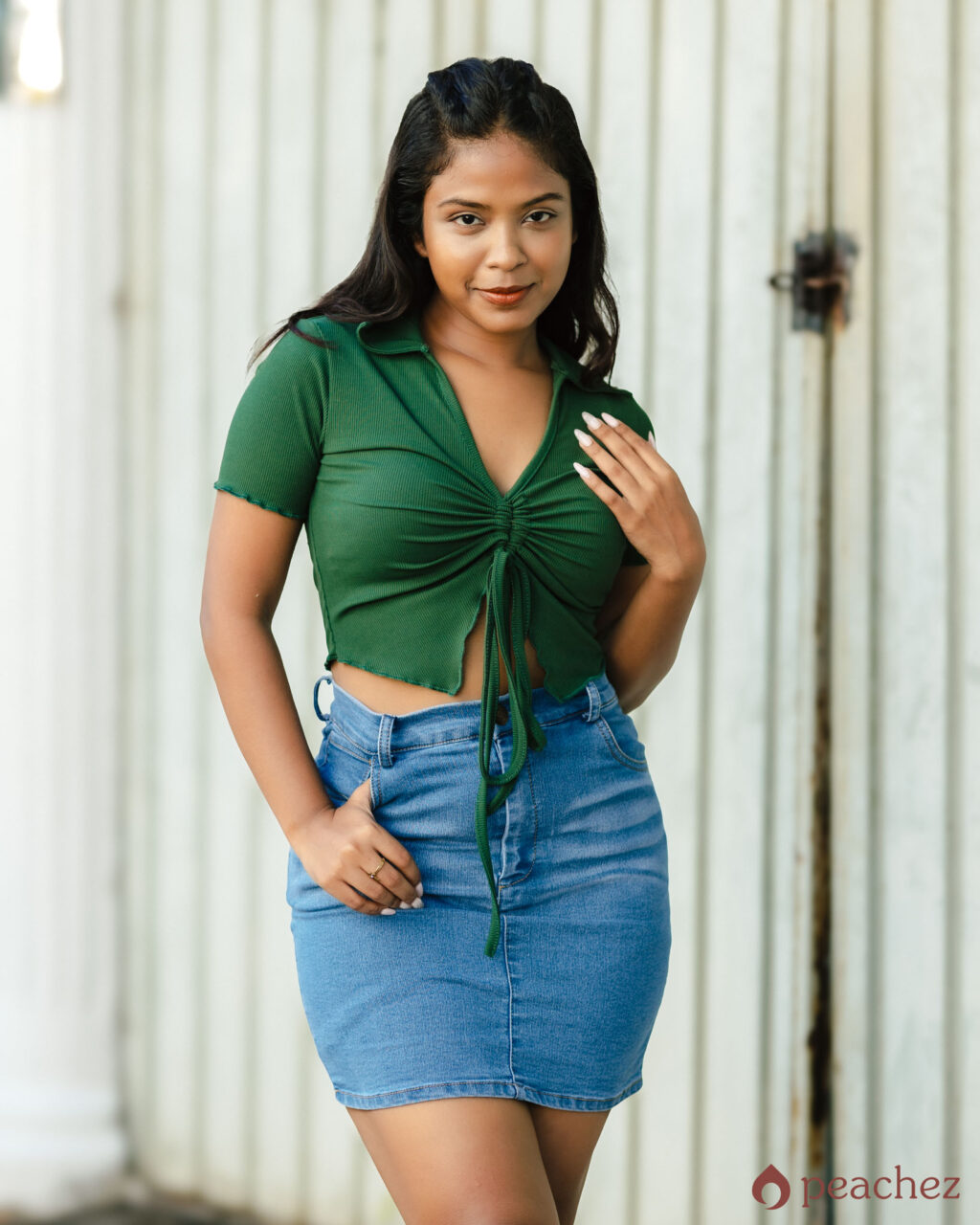 Drawstring front collared crop top