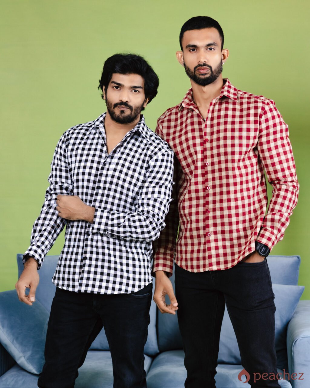 Turndown collar l/s checkered shirt