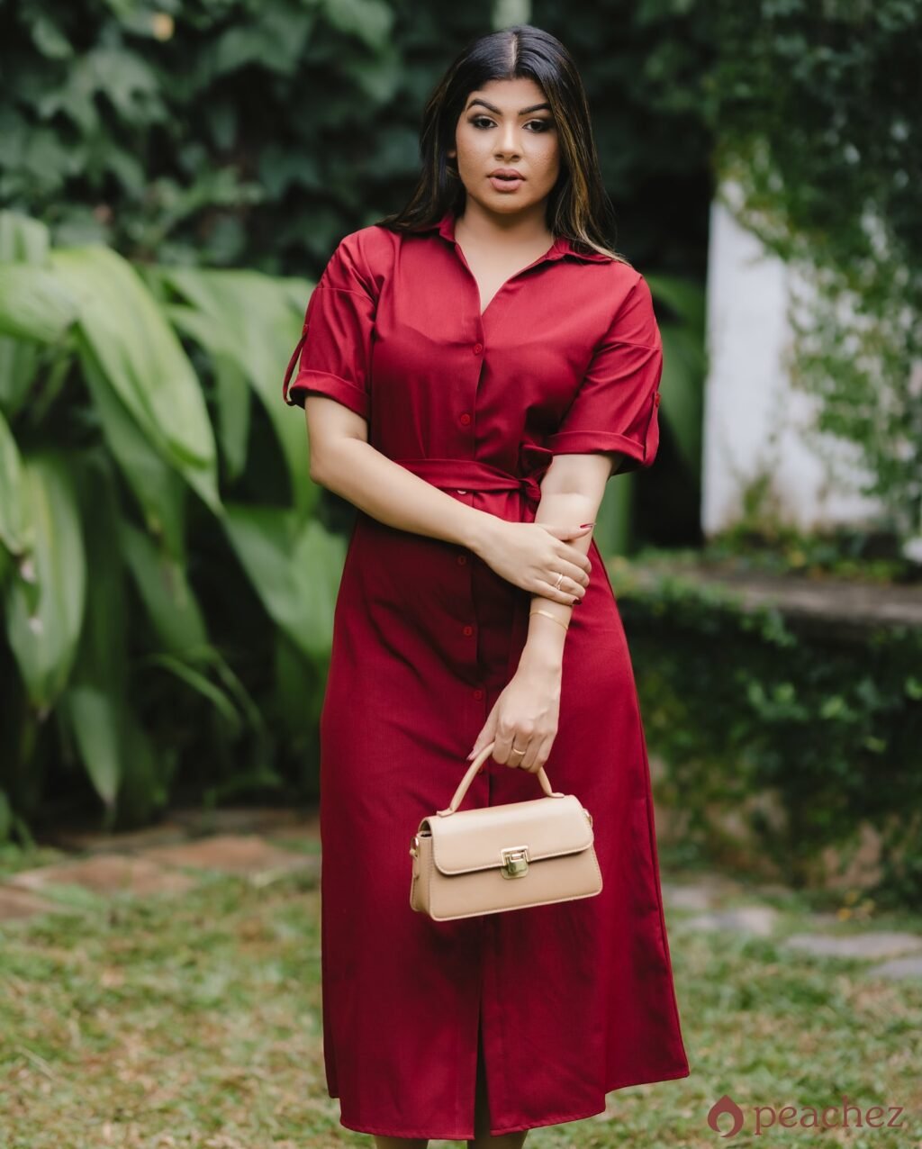 Belted dress with button details