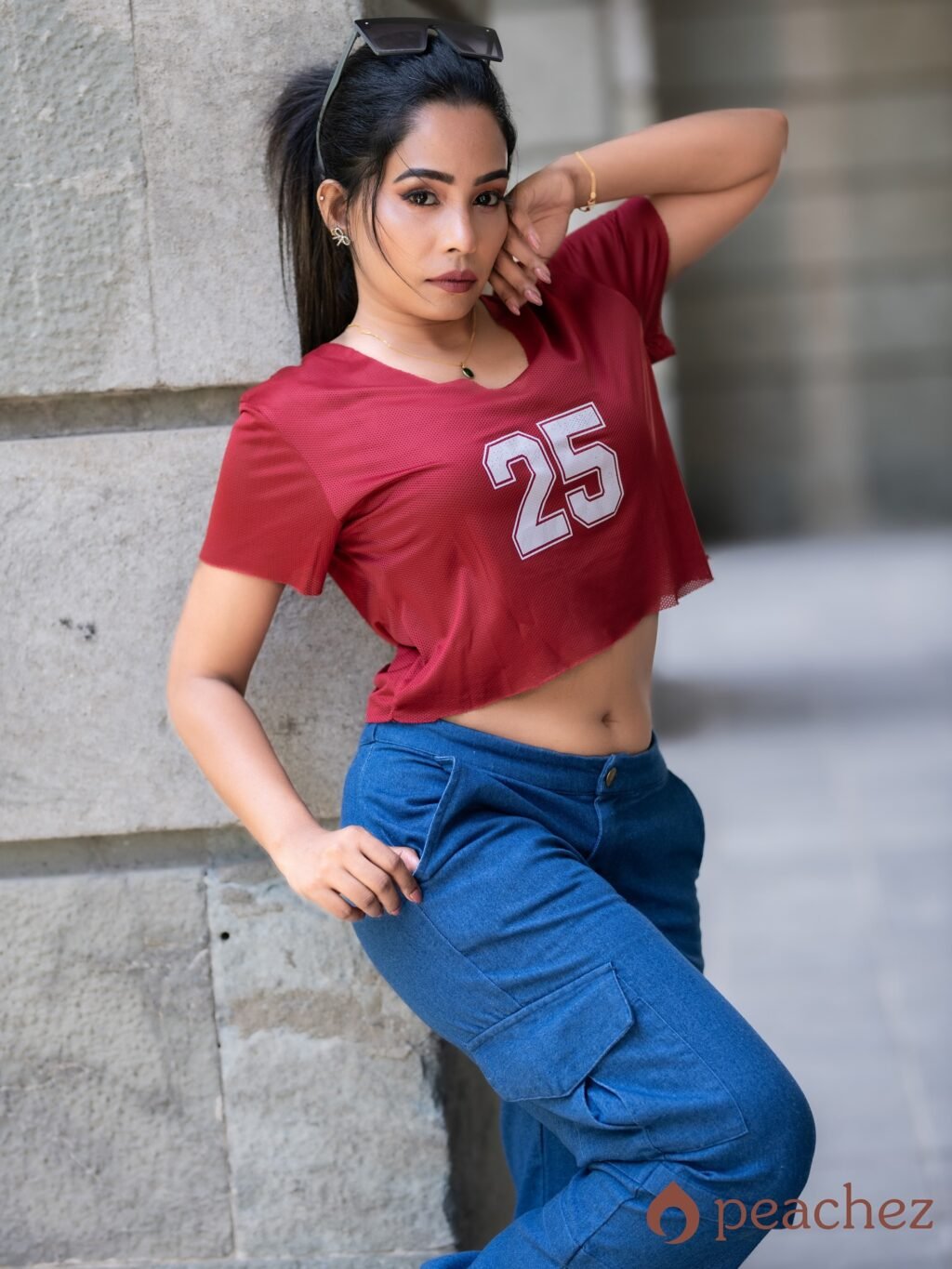 Mesh number printed loose crop top