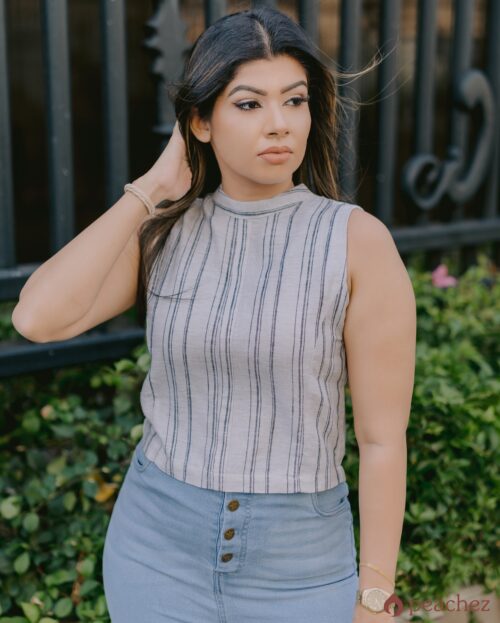 Linen stripe btn tank top