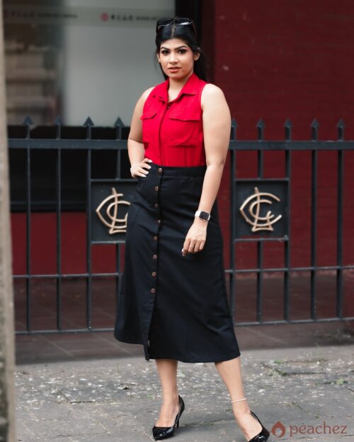 Side pocket linen skirt