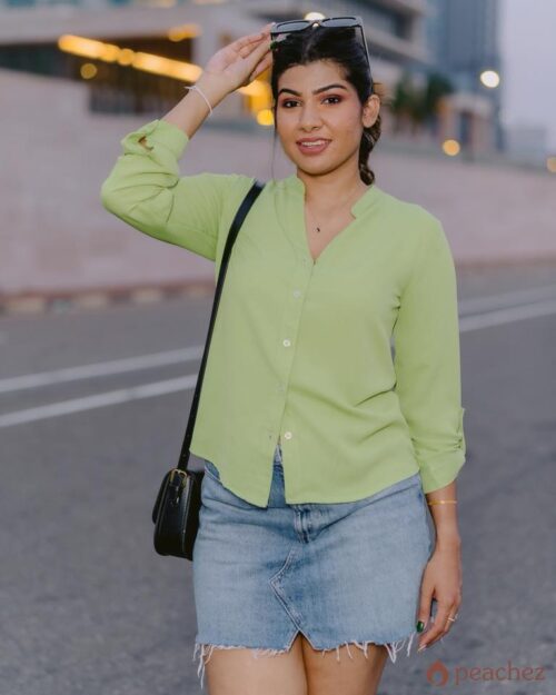 Plain button work shirt blouse