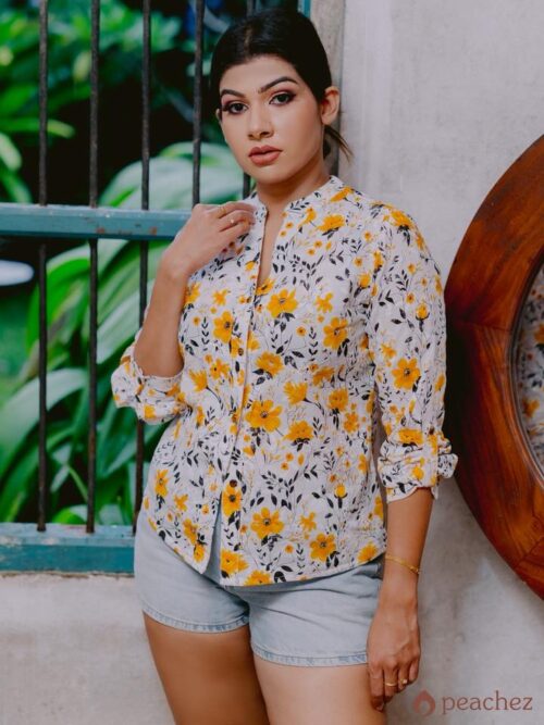 Printed cutlon button work shirt blouse