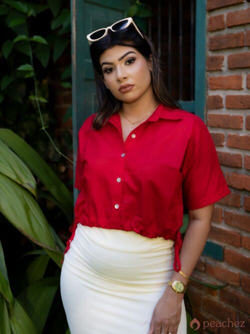 Flounce sleeve button front shirt 002