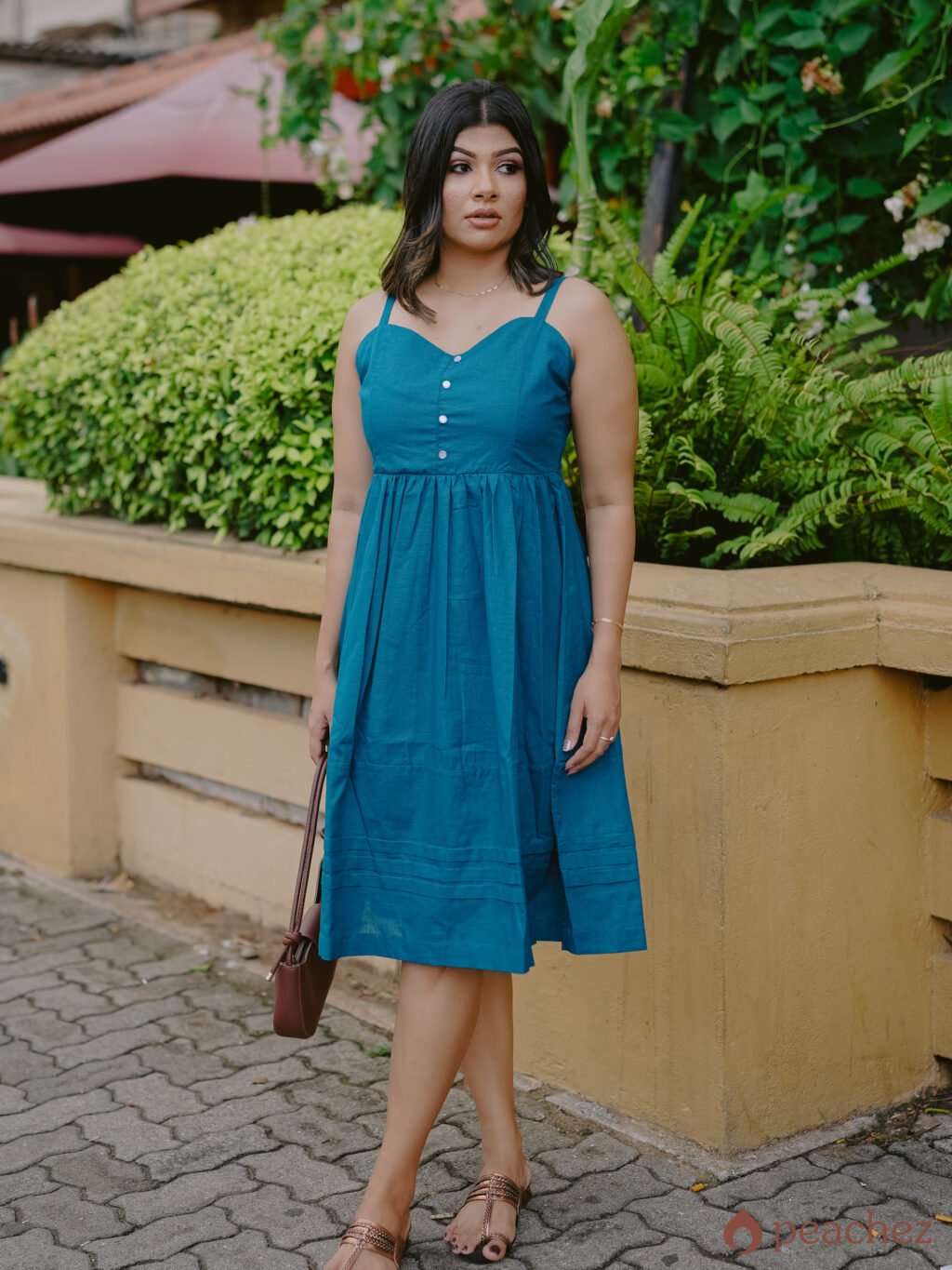 Linen blend summer midi dress