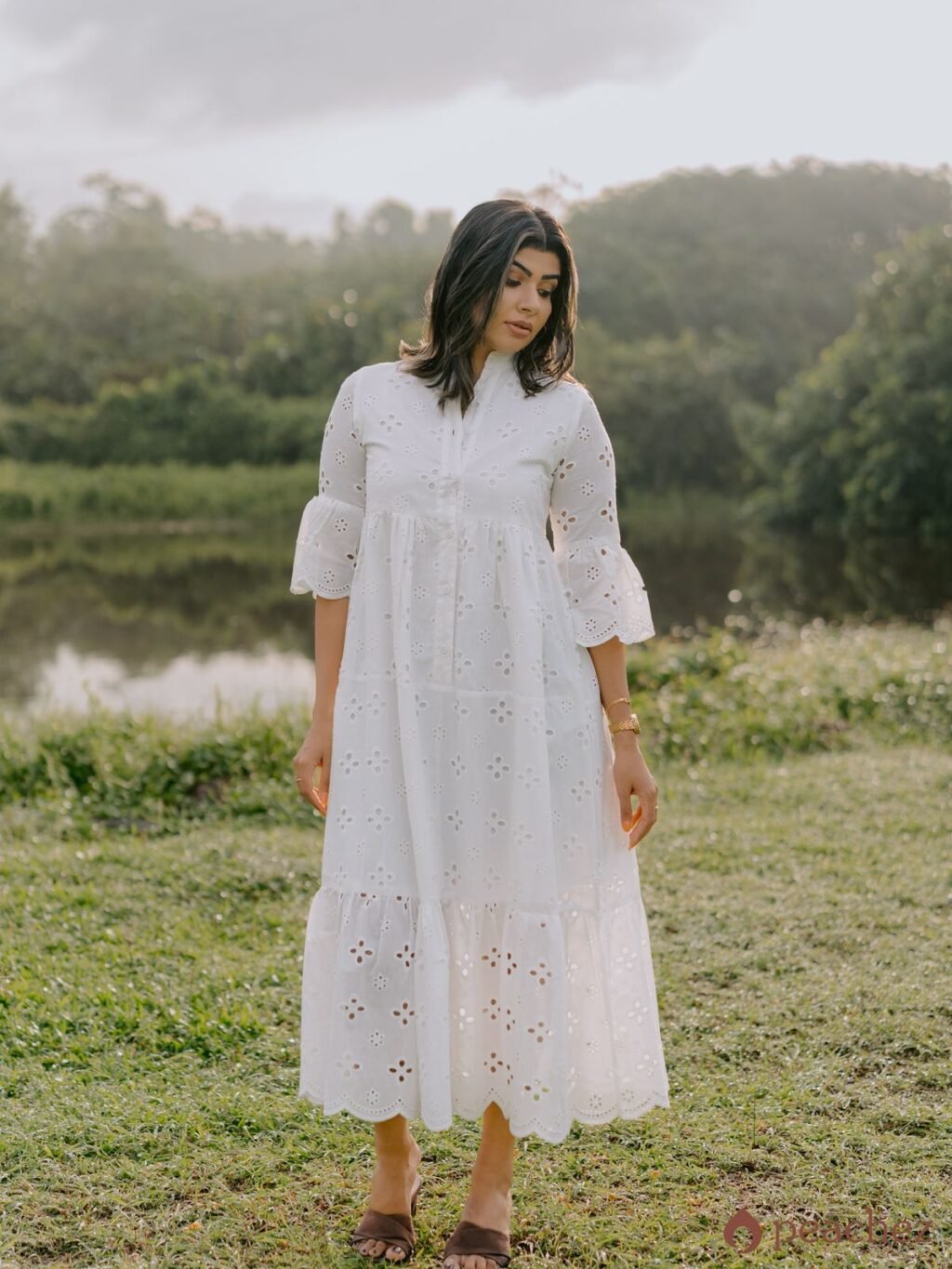 Notched neck cutlon long dress