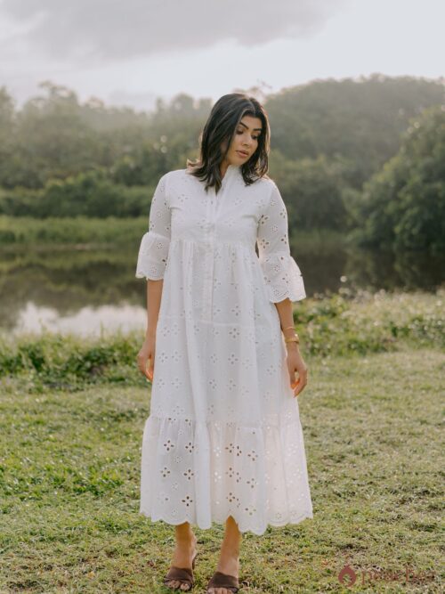 Notched neck cutlon long dress