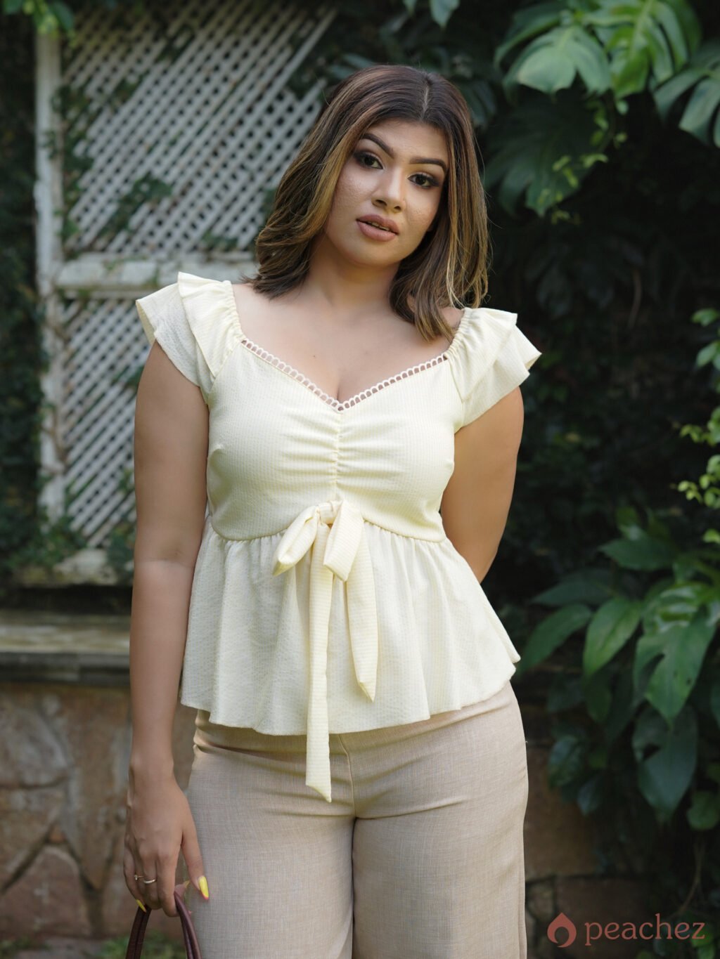 Striped ruffled puff sleeve top