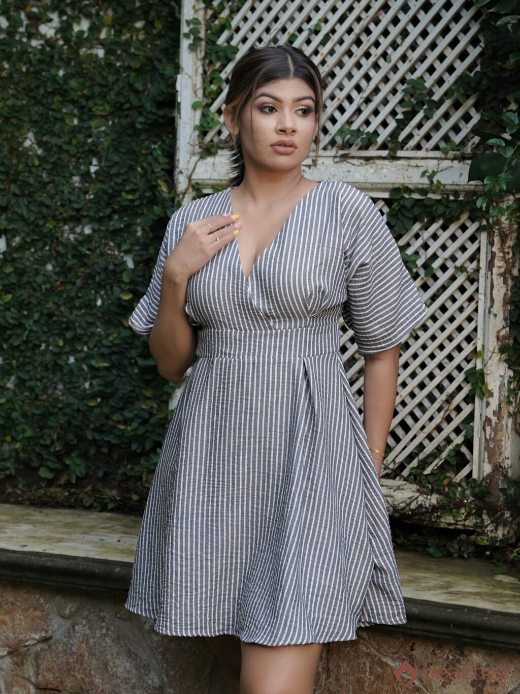 Overlap front striped dress