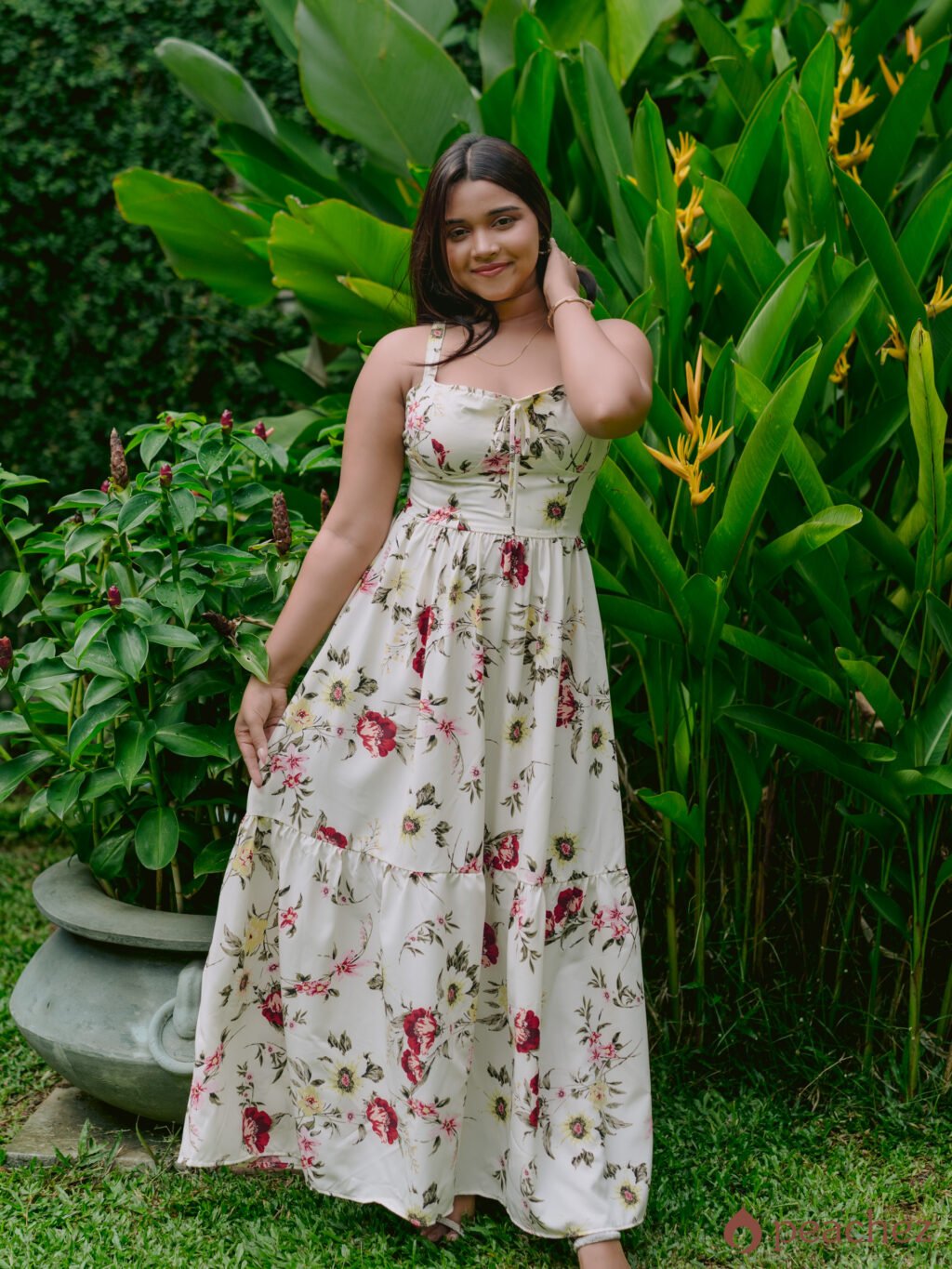 Floral long dress with straps