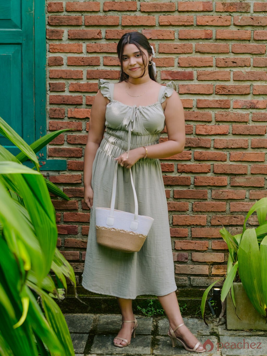 Ruffle sleeve cinched waist maxi dress
