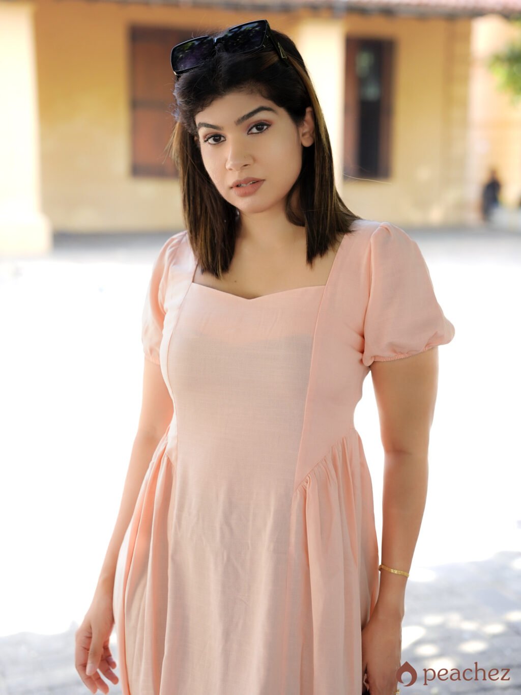 Puff sleeve fit & flare dress