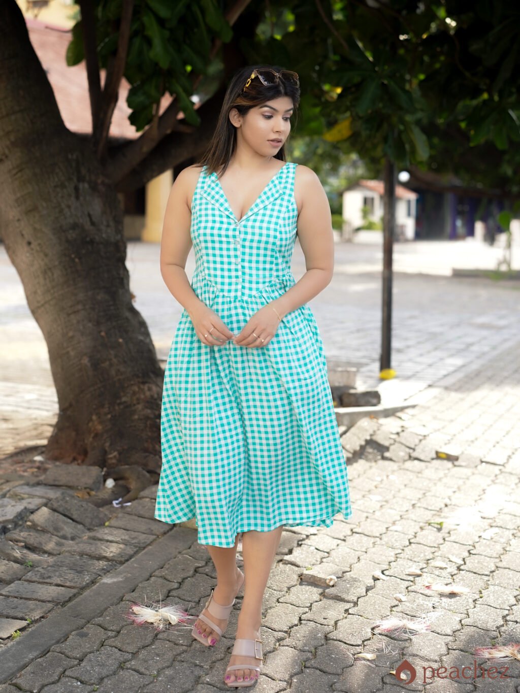 Ladies checkered sleeveless dress